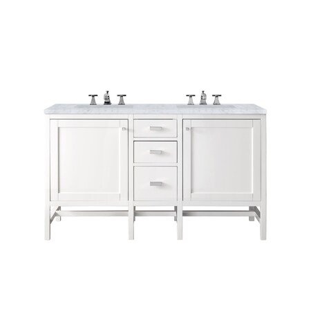 James Martin Vanities Addison 60in Double Vanity, Glossy White w/ 3 CM Carrara White Top E444-V60D-GW-3CAR